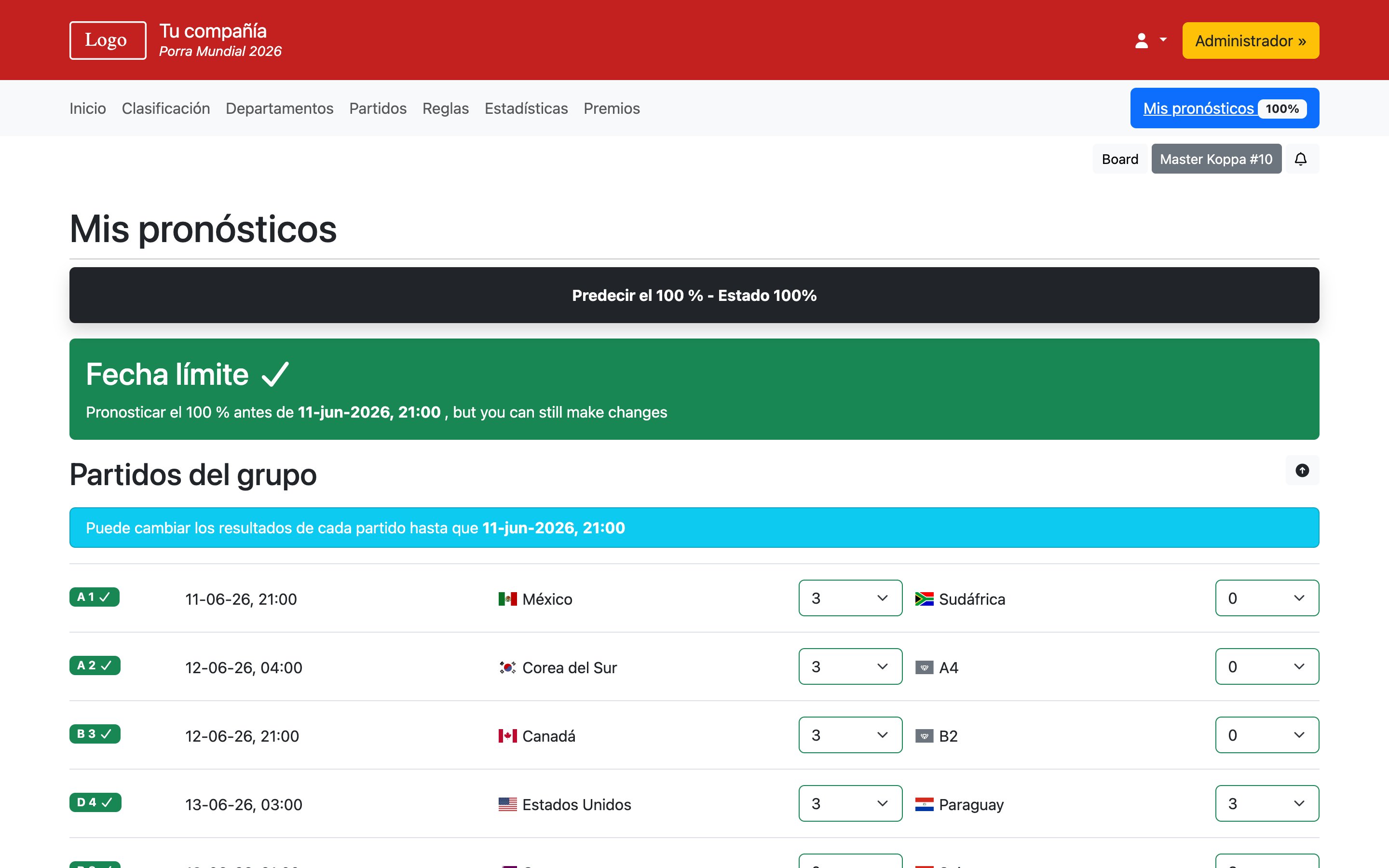 Porra Copa Mundial 2026 - Mis pronosticos